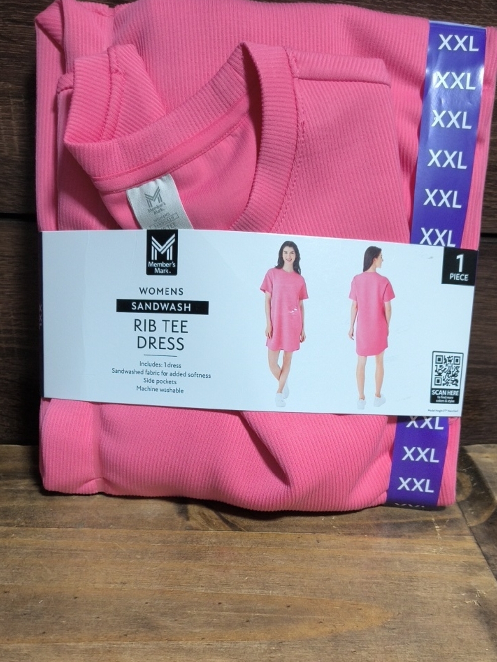 Member's Mark Women's Sandwash Rib Tee Dress - Pink